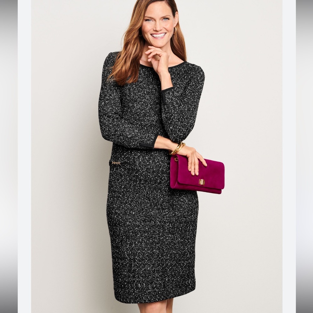 Talbots Women’s Midi Tweed‎ Sheath Career Modest Black 12 Petites